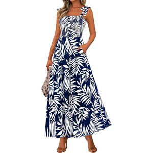 Floral Sleeveless Smocked Sundress - Lightweight A-Line Maxi Dress for Women